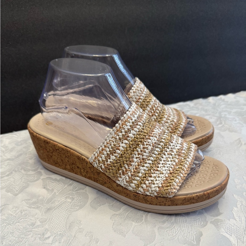 Bzees Runaway Size 9W Washable Slide Wedge Sandal Comfort Shoe Beige